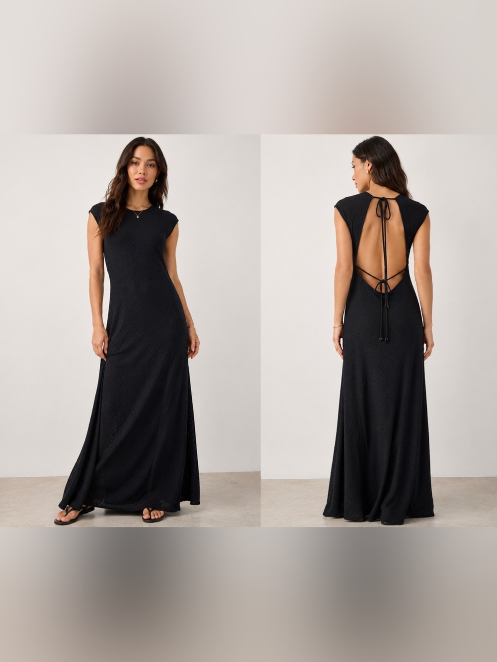 Free People Black Eyelet Open Back Tie Maxi Dress Size XL